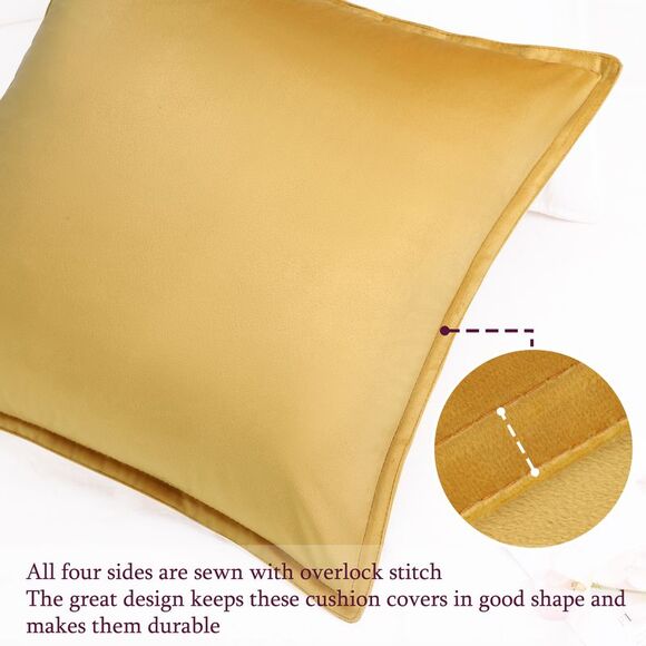 Velvet Throw Pillow Cover 2Pcs Cushion Cases 20"x20" Gold - Picture 2 of 6